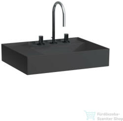 Laufen Kartell By Laufen 60x46 cm-es túlfolyó nélküli mosdó 3 csaplyukkal, bal oldali polccal, graphite matt H8103357581581 (H8103357581581)