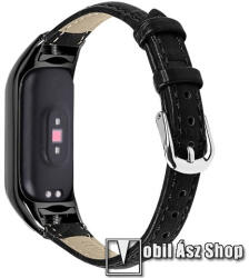  Valódi bőr okosóra szíj - FEKETE - fém keret, bumper, 115mm + 80mm hosszú - Xiaomi Smart Band 8