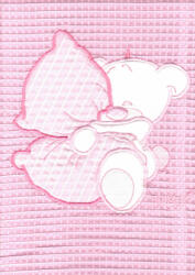 Trimex Waffle pamut babapléd - rózsaszín párnás maci - babyshopkaposvar