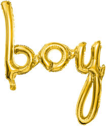 Partydeco Fólia lufi - BOY Arany felirat, csak csak levegővel tölthető, 63x74cm (LUFI703178)