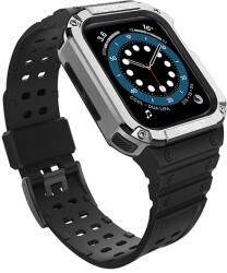 gigapack Pótszíj (egyedi méret, szilikon, közepesen ütésálló, állítható + szilikon keret) FEKETE / EZÜST Apple Watch Series 5 40mm, Apple Watch Series 4 40mm, Apple Watch Series 1 38mm, Apple Watch (GP-141541)