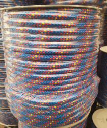 PP fonatolt kötél kék, 10 mm, piros+sárga jelölőszínnel