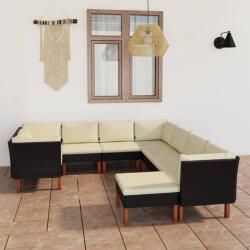 vidaXL 9 részes fekete polyrattan párnákkal 3059744