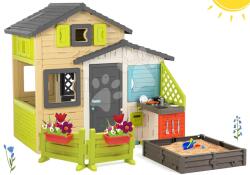 Smoby Set căsuța Prietenilor în culori elegante Friends House Evo Playhouse Smoby extensibilă cu nisipar în grădină (SM810204-25)