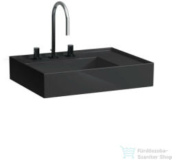 Laufen Kartell By Laufen 60x46 cm-es 3 csaplyukas mosdó jobb oldali polccal, speciálisan fedett lefolyóval, fényes fekete H8103340201581 (H8103340201581)