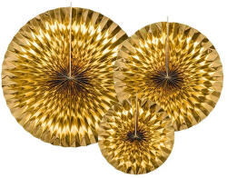 PartyDeco Rozetta dekoráció, 3db, arany legyeződekor (LUFI787567)