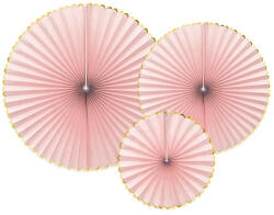 PartyDeco Rozetta dekoráció, 3db, Rózsaszín - arany széllel legyeződekor (LUFI729506)