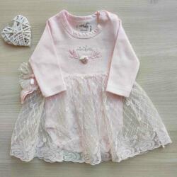 Miniborn Body cu maneca lunga roz cu tulle dantela bebelusi 0-12 luni (C3113-0-3)