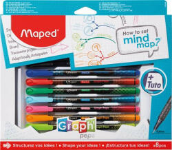 Maped Tűfilc készlet, 0, 4 mm, MAPED Graph'Peps - How to Mind Map Box, 8 különböző szín (IMA897553) (897553)