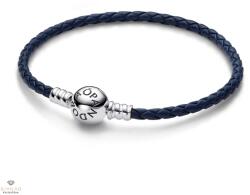 Pandora Moments kerek kapcsos kék fonott bőr karkötő 17, 5 cm - 592790C01-S1