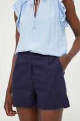 Answear Lab pantaloni scurti din in culoarea albastru marin, neted, high waist BBYX-SZD047_59X