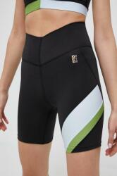 P. E Nation pantaloni scurți de antrenament Sprint Time culoarea negru, cu imprimeu, high waist PPYX-SZD0YT_99X