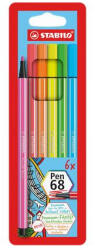 STABILO Filctoll készlet, 1 mm, STABILO "Pen 68", 6 neon szín (6806-1) - bestoffice