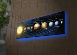 Ledda Tablou Canvas cu Led Sistemul Solar fara Priza, Albastru, 90x30 cm (6692632395909)