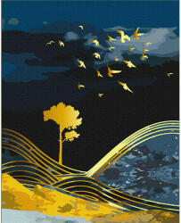 Brushme Számozott kifestő készlet, feszített vásznon, 40x50 cm - Éjszakai természet arany festékkel