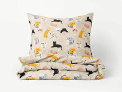 Goldea lenjerie de pat pentru copii din 100% bumbac - pisici vesele pe culoare bej 150 x 200 și 50 x 60 cm