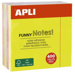 APLI Öntapadó jegyzettömb, 75x75 mm, 400 lap, APLI "Funny", neon (LNP10974) - bestoffice