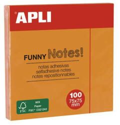 APLI Öntapadó jegyzettömb, 75x75 mm, 100 lap, APLI "Funny", neon narancs (LNP11900) - bestoffice