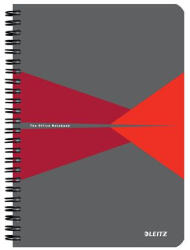 Leitz Spirálfüzet, A5, kockás, 90 lap, laminált karton borító, LEITZ "Office", szürke-piros (44581025) - bestoffice