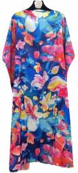SHOPIKA Rochie de plaja lunga tip poncho din matase cu flori fucisa pe fond albastru Talie unica
