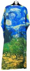 SHOPIKA Rochie de plaja lunga tip poncho din matase cu model inspirat dupa Noaptea Instelata a lui Van Gogh Talie unica