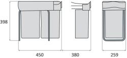 Eyckhaus Colector selectiv deșeuri încorporat gri 2x14L dreptunghiular 4378 (446540) Cos de gunoi