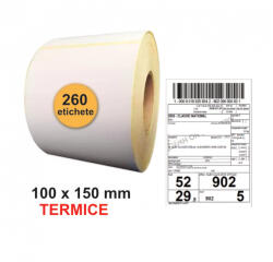  Role etichete termice 100x150mm - 260/rola (DT-100X150-260-FI40)