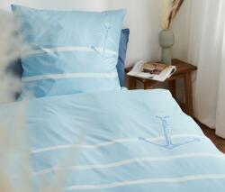 Tchibo Kétoldalú perkál ágynemű, csíkos, világoskék, egyszemélyes Kék, fehér csíkokkal és kék horgonymintával