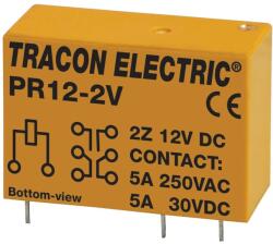 Tracon PR12-2V Print relé 12V DC / 2×CO (5A, 230V AC / 30V DC) (PR12-2V)