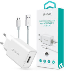 DEVIA Smart USB hálózati töltő adapter + USB - micro USB kábel 1 m-es vezetékkel- Devia Smart Series Charger Suit With Micro Cable V3 - 5V/2A - fehér - nextelshop