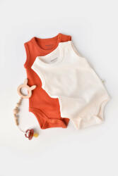 BabyCosy Set 2 body-uri fara maneci bebe unisex -100% bumbac organic -Scortisoara/Ecru, Baby Cosy (BC-CSYW1001-18)