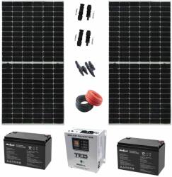 TED Sistem Fotovoltaic Monocristalin, 2X 380W, 2 Acumulatori 12V 100AH, Invertor 1, 8 KW cu iesire 220V, Accesorii incluse (37869-)