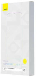 Apple iPhone 13 / 13 Pro / 14 / 16e, Kijelzővédő, ütésálló fólia (az íves részre NEM hajlik rá! ), Tempered Glass (edzett üveg), Full Glue, Baseus Crystal, Clear, 2 db / csomag