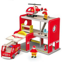 Viga Toys Statie de pompieri din lemn cu elicopter si pompieri, Viga Toys