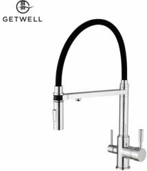 Getwell Goose, két karos, 3 utas, kihúzható zuhanyfejes Konyhai Csap Víztisztítókhoz króm színben (GW242C)