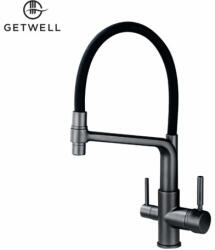 Getwell Pelikan-L, két karos, 3 utas, kihúzható zuhanyfejes Konyhai Csap Víztisztítókhoz Antracit (GunGrey) színben (GW241GG)