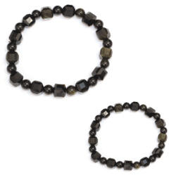  Bratara Obsidian Auriu Natural Diametru 56 mm - Cub Fatetat 8 mm - Rotund 6 mm - 1 Buc