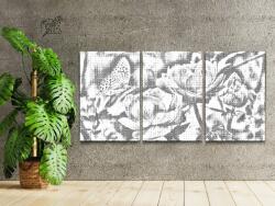 PontPöttyöző - Pillangó virágon (3 db-os készlet) Méret: 40x60cm (3db), Keretezés: Keret nélkül (csak a vászon), Szín: Kék
