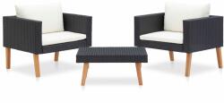 vidaXL 3 részes fekete polyrattan párnákkal 310218