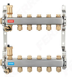 FERRO Polonia Distribuitor/colector 1" din inox 10 circuite cu ventile inchidere (SN-RO10S)