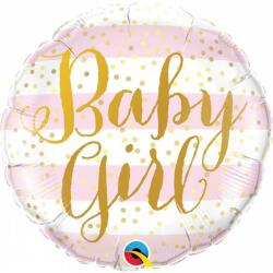 Qualatex Balon folie 45 cm baby girl pink stripes, qualatex 88004 (Q88004)