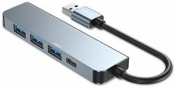 Tech-Protect Adaptor HUB aluminiu 5-in-1 Tech-Protect V0, USB - 3x USB 2.0, 1x USB 3.0, 1x USB Type-C, Gri (9490713935255)