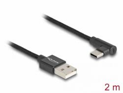 Delock Cablu USB 2.0-A la USB type C unghi T-T 2m brodat Negru, Delock 80031 (80031)