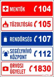  Mentők tűzoltóság rendőrség segélyhívószámok orvosi ügyelet tábla matrica