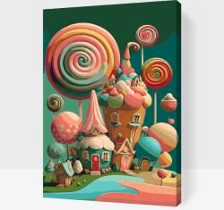  Festés számok szerint - Édes sütiházak Méret: 40x60cm, Keretezés: Keret nélkül (csak a vászon)