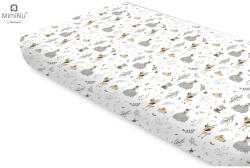 MimiNu - cearceaf cu elastic, din bumbac certificat oeko tex standard 100, pentru pat 160x80 cm, forest friends beige