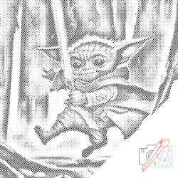 PontPöttyöző - Bébi Yoda Méret: 50x50cm, Keretezés: Keret nélkül (csak a vászon), Szín: Fekete