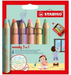 STABILO Creioane colorate, acuarelă și creioane cerate - STABILO woody 3 în 1 - pachet de 6 bucăți cu ascuțitoare