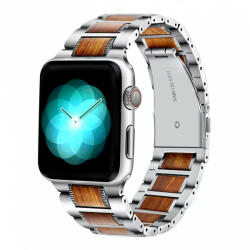 XPRO Apple Watch rozsdamentes acél fa berakással szíj Ezüst / Barna 42mm/44mm/45mm/49mm - redmobilshop