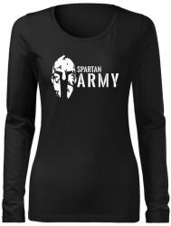 DRAGOWA Slim дамска тениска с дълъг ръкав, Spartan Army, черна, 160г/м2 (6073)